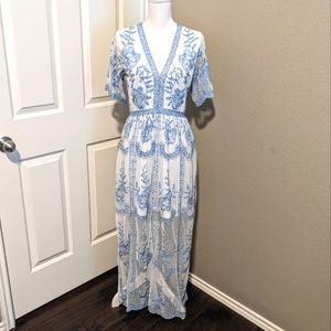 Ethereal blue and white maxi dress
